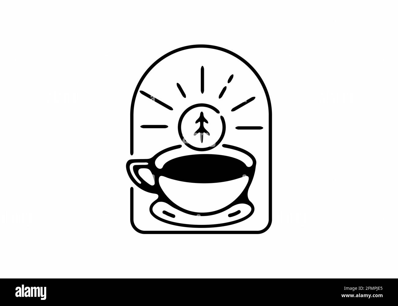 Illustration de l'art de la ligne noire du café et du soleil Illustration de Vecteur