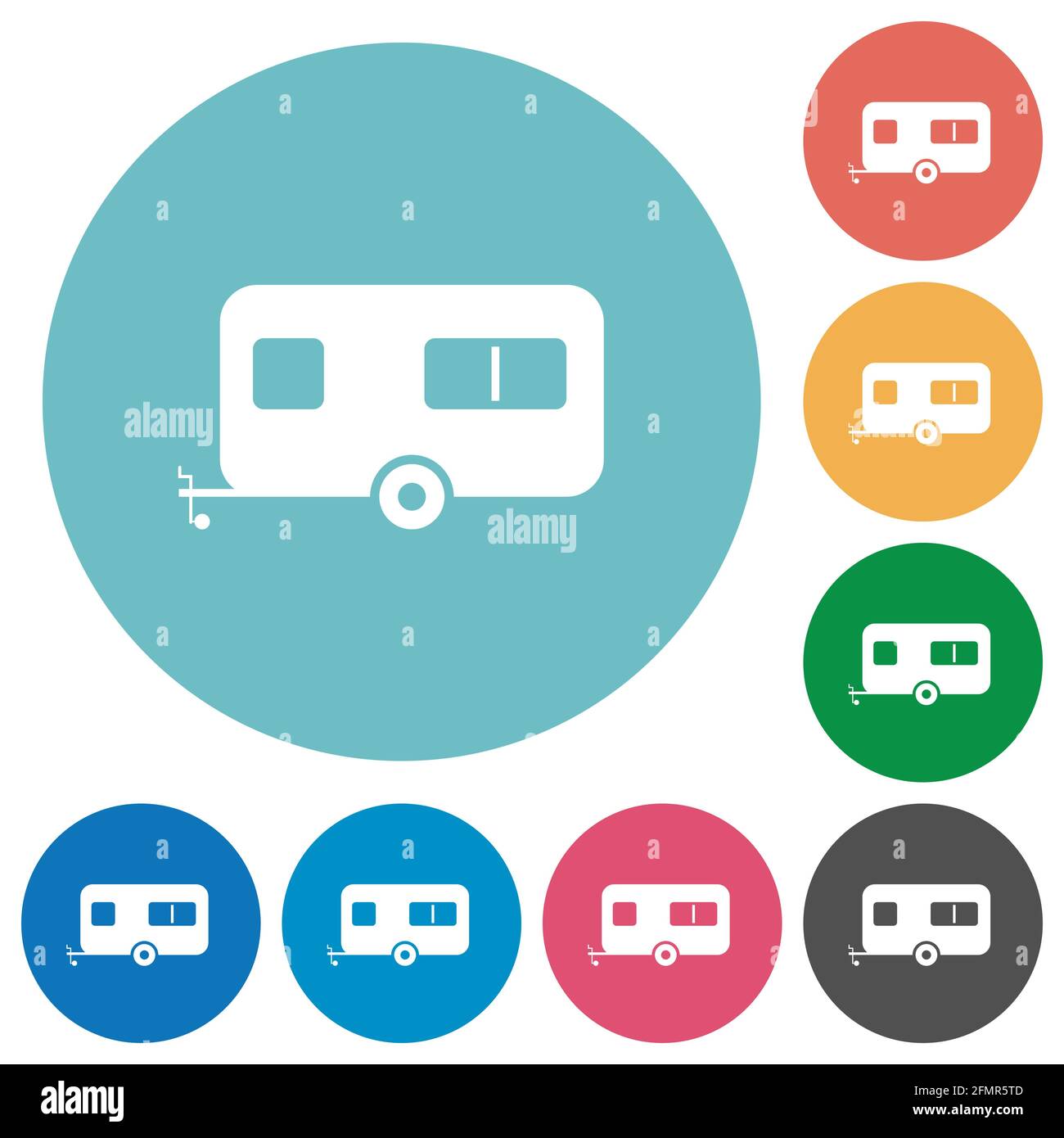 Caravane remorque plate icônes blanches sur fond rond de couleur Illustration de Vecteur