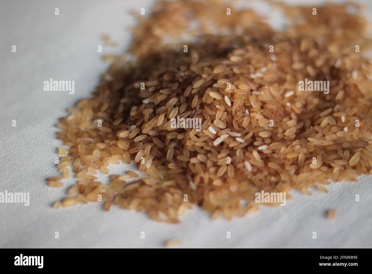 Riz rouge kérala adultéré mélangé avec du riz blanc moins cher. Le riz rouge du Kerala est également connu sous le nom de riz matta. Banque D'Images