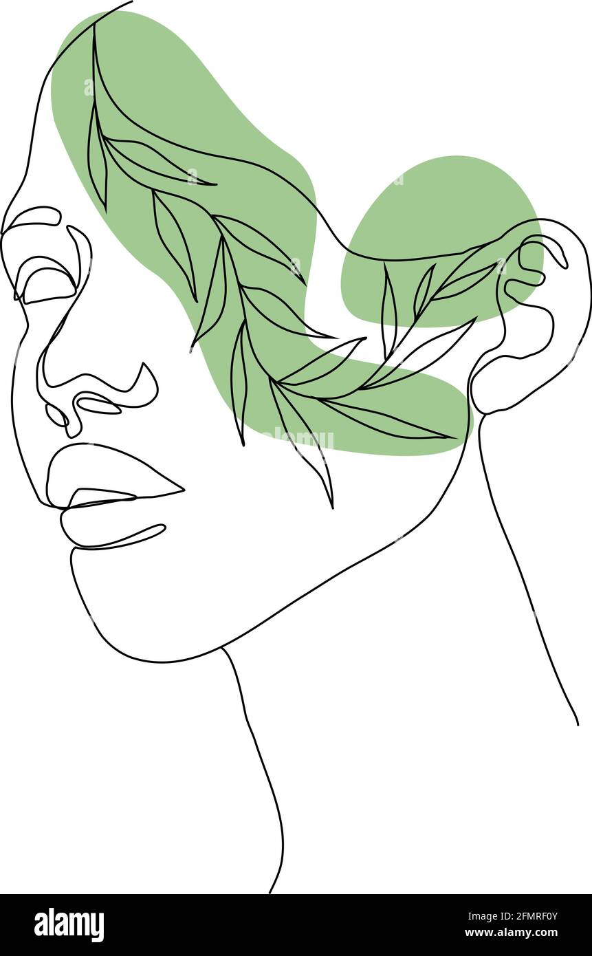Décrivez le visage de la femme avec une fleur de style linéaire Illustration de Vecteur