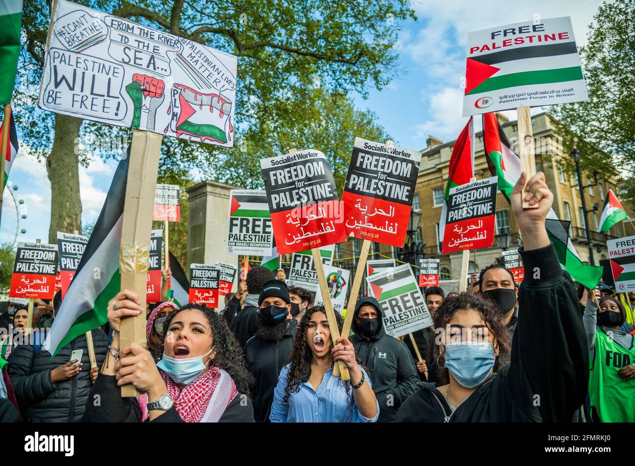 Londres, Royaume-Uni. 11 mai 2021. Une manifestation pro palestinienne à Whitehall, en face de Downing Street, s'opposant aux derniers projets d'Israël visant à déplacer les résidents palestiniens de Jérusalem. Crédit : Guy Bell/Alay Live News Banque D'Images