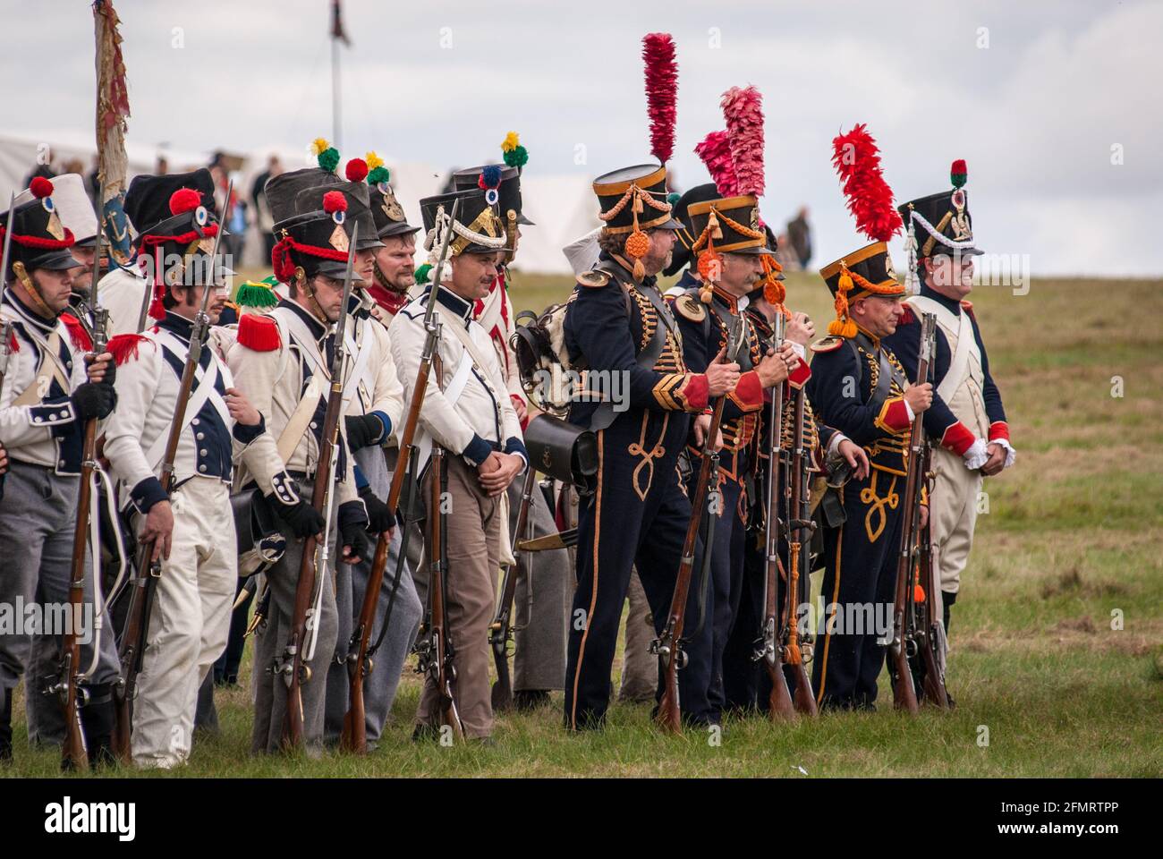 Infanterie française lors de la reconstitution de la bataille de la Göhrde, célébration du 200th anniversaire de la rencontre pendant la guerre de libération des napoléons régnant sur l'Allemagne. Banque D'Images