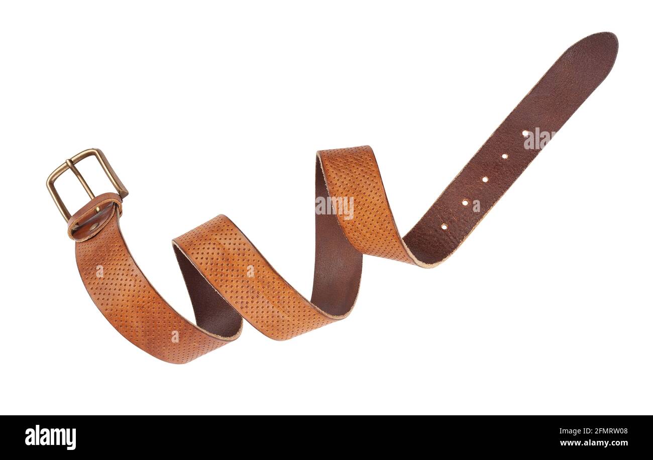 chemin de courroie marron isolé sur blanc Banque D'Images
