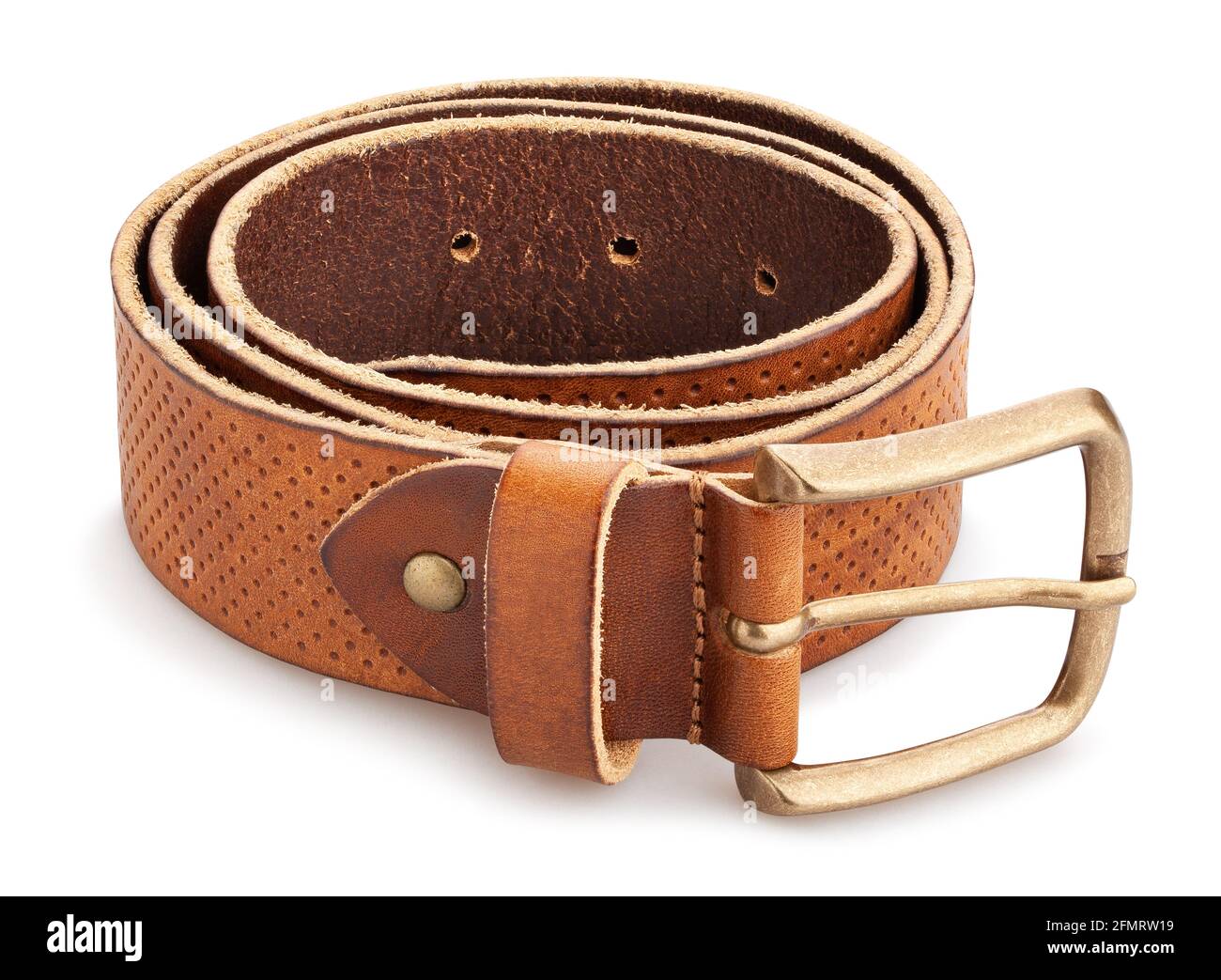 chemin de courroie marron isolé sur blanc Banque D'Images