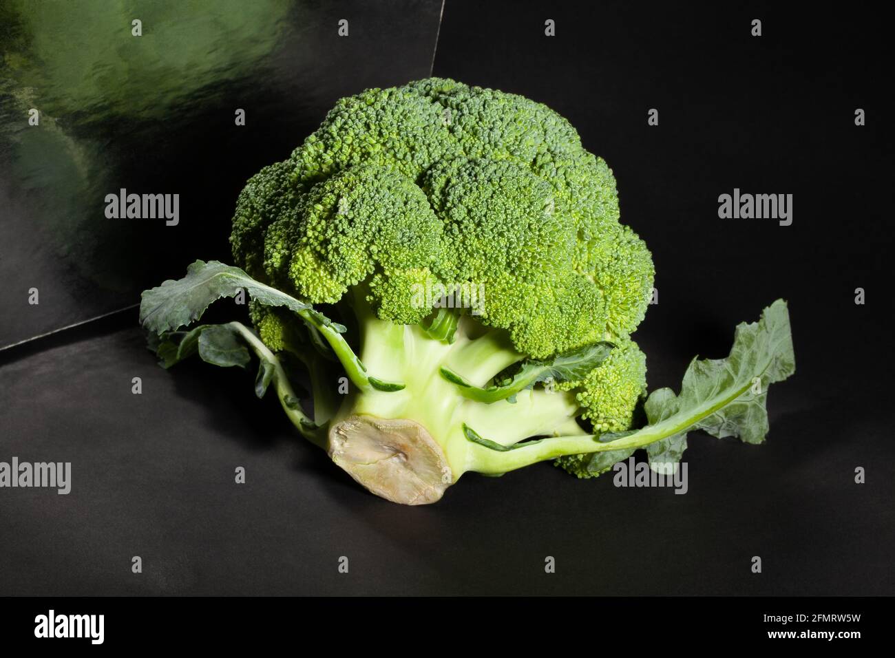 brocoli miroir sur fond noir Banque D'Images