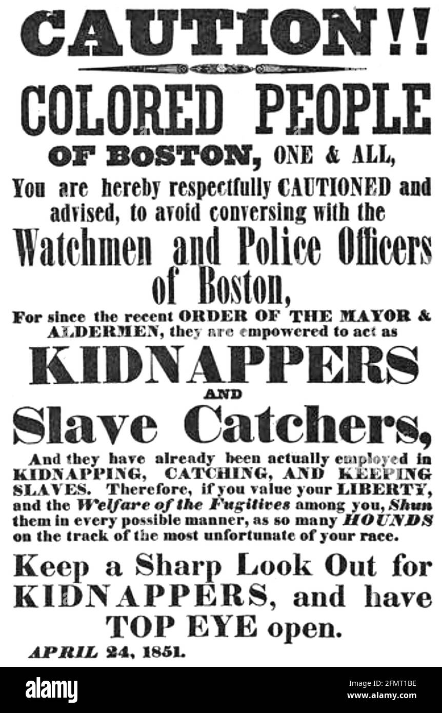 BOSTON AVERTISSEMENT AUX PERSONNES DE COULEUR 1851 Banque D'Images