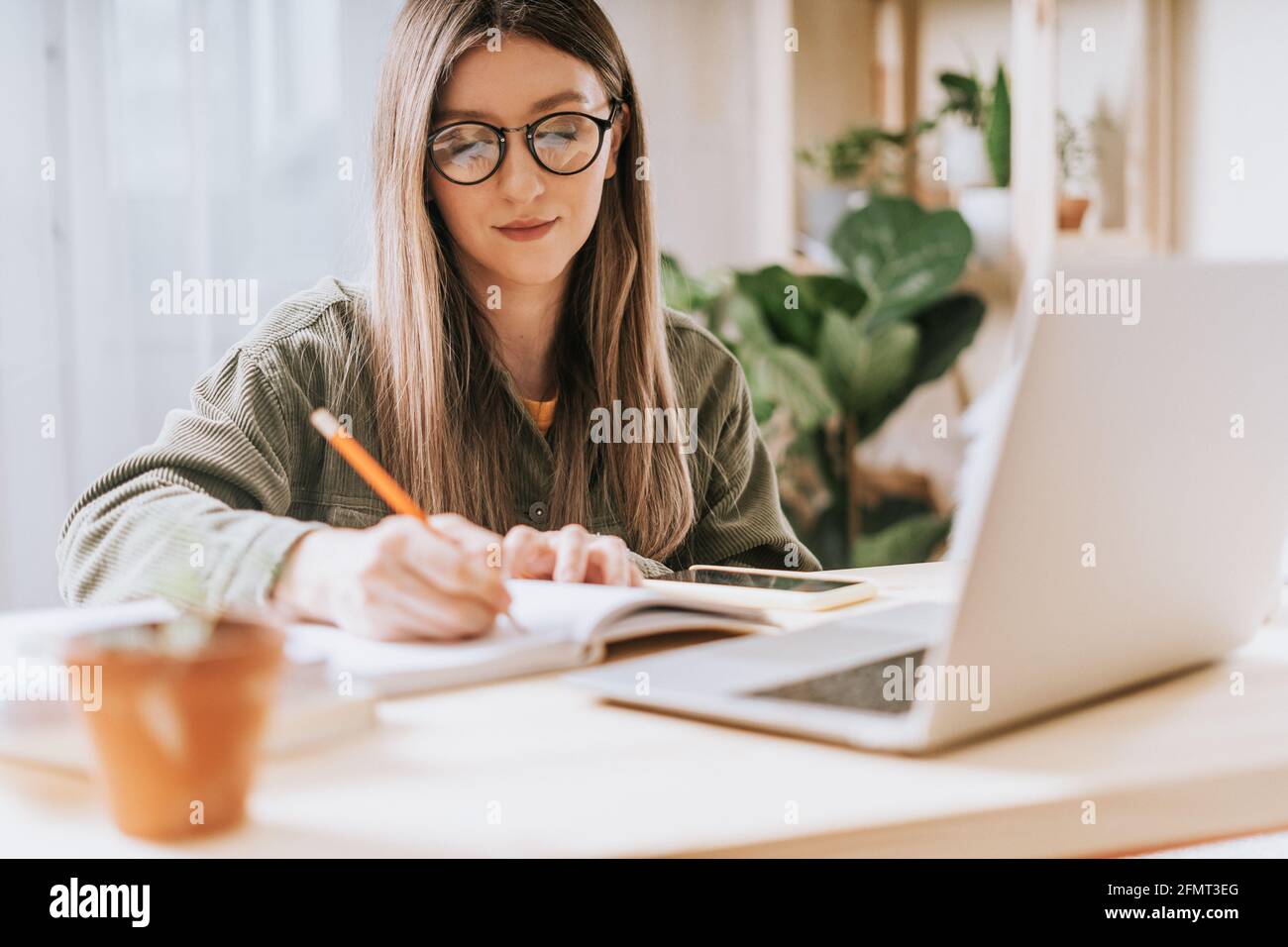 Femme écrit dans un ordinateur portable Banque D'Images