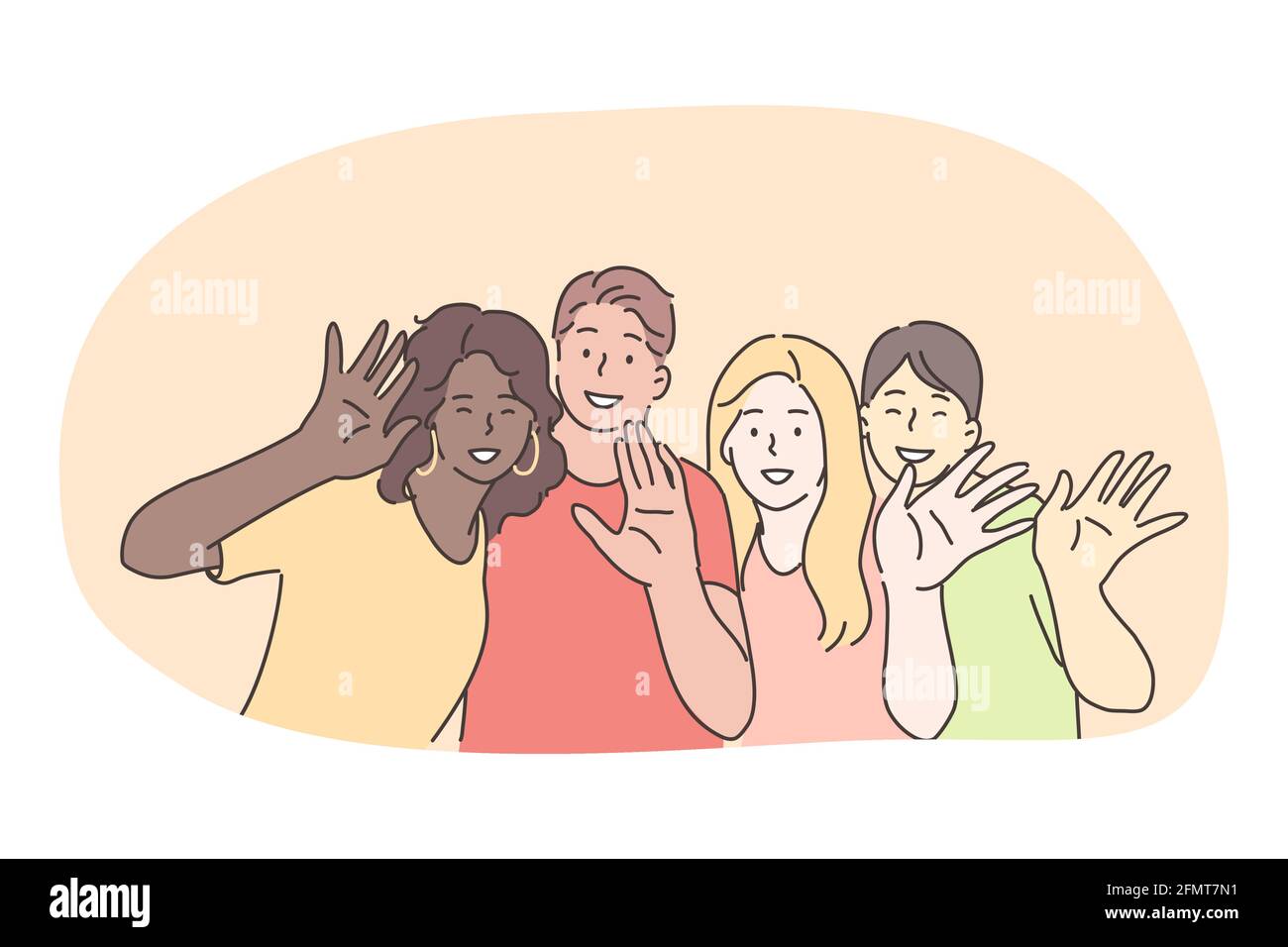 Race mixte, groupe multi-ethnique d'amis, concept d'amitié internationale Illustration de Vecteur