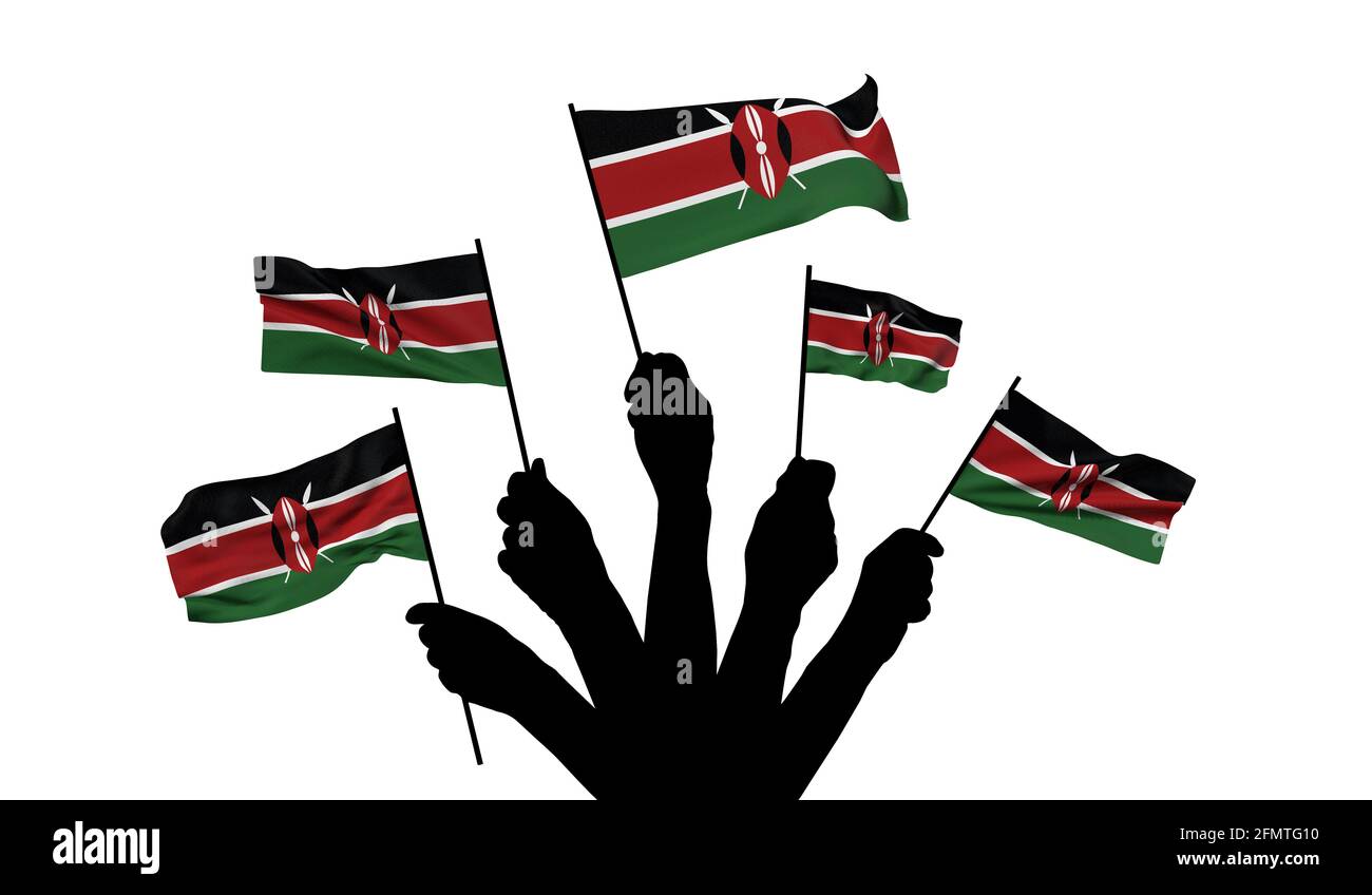 Le drapeau national du Kenya est brandi. Rendu 3D Banque D'Images