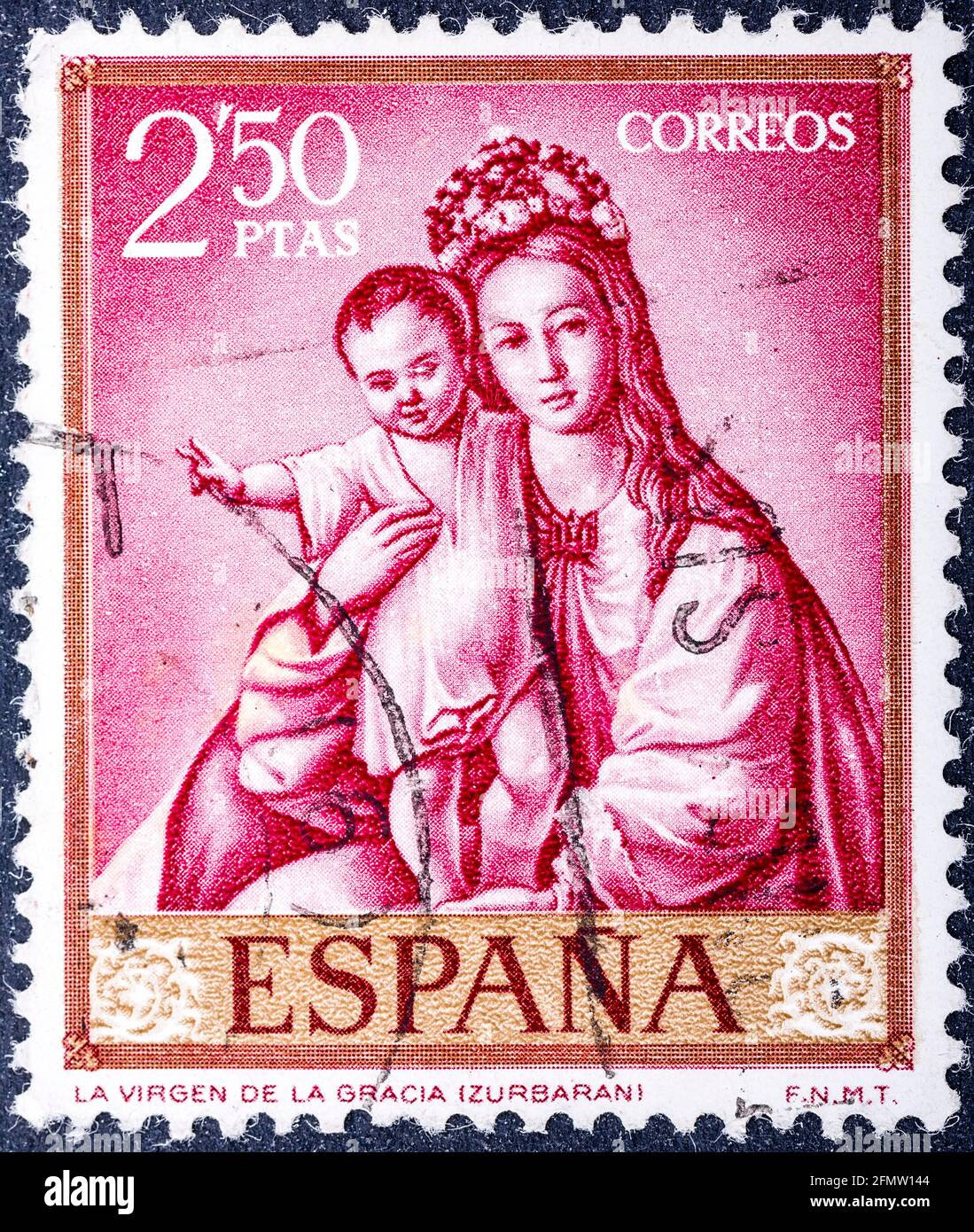 ESPAGNE - VERS 1962: Un timbre imprimé en Espagne montre notre Dame de grâce, peinture de Zurbaran, vers 1962 Banque D'Images
