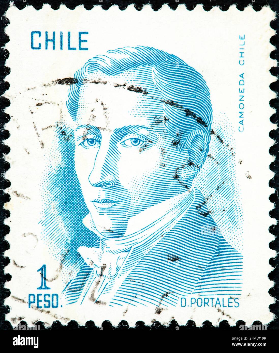 CHILI - VERS 1975 : un timbre imprimé au Chili montre Diego Portales, homme d'État, ministre des Finances, vers 1975 Banque D'Images