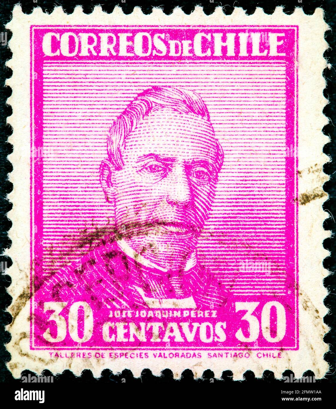 CHILI - VERS 1934: Un timbre imprimé au Chili montre José Joaquin Perez Mascayano, président du Chili, 1861 - 1871, vers 1934 Banque D'Images