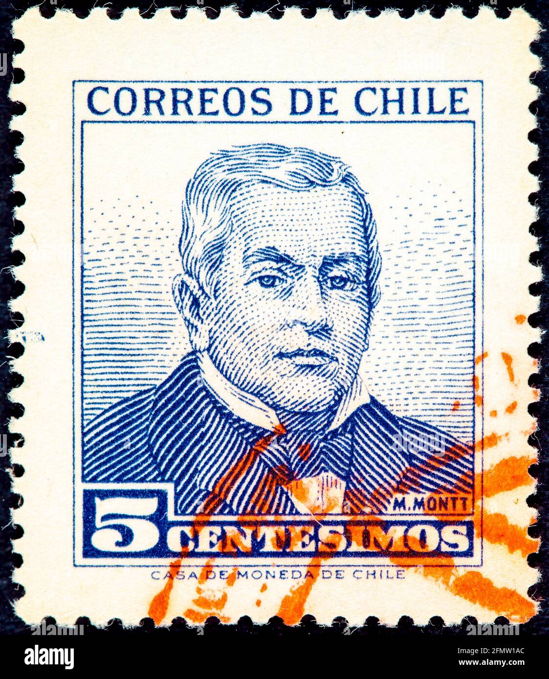 CHILI - VERS 1980: Un timbre imprimé au CHILI montre le portrait d'image Pedro Elias Pablo Montt Montt (Santiago Chili juin 29 1849 - août 16 1910) était un C Banque D'Images