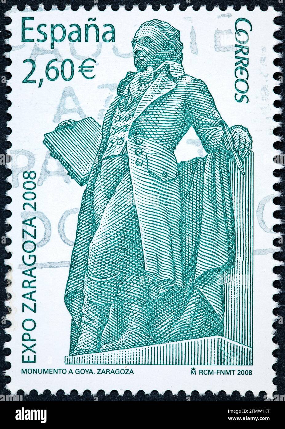 ESPAGNE - VERS 2008: Un timbre imprimé en Espagne montre le monument à Francisco de Goya y Lucientes Banque D'Images