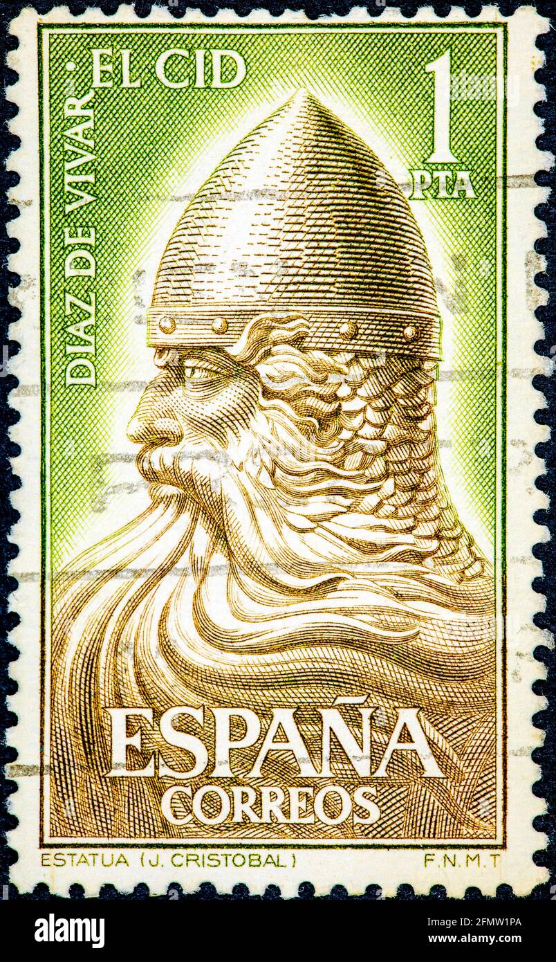 ESPAGNE - VERS 1962: Un timbre imprimé en Espagne montre El CID Campeador (Rodrigo Diaz de Vivar) héros national de l'Espagne Banque D'Images