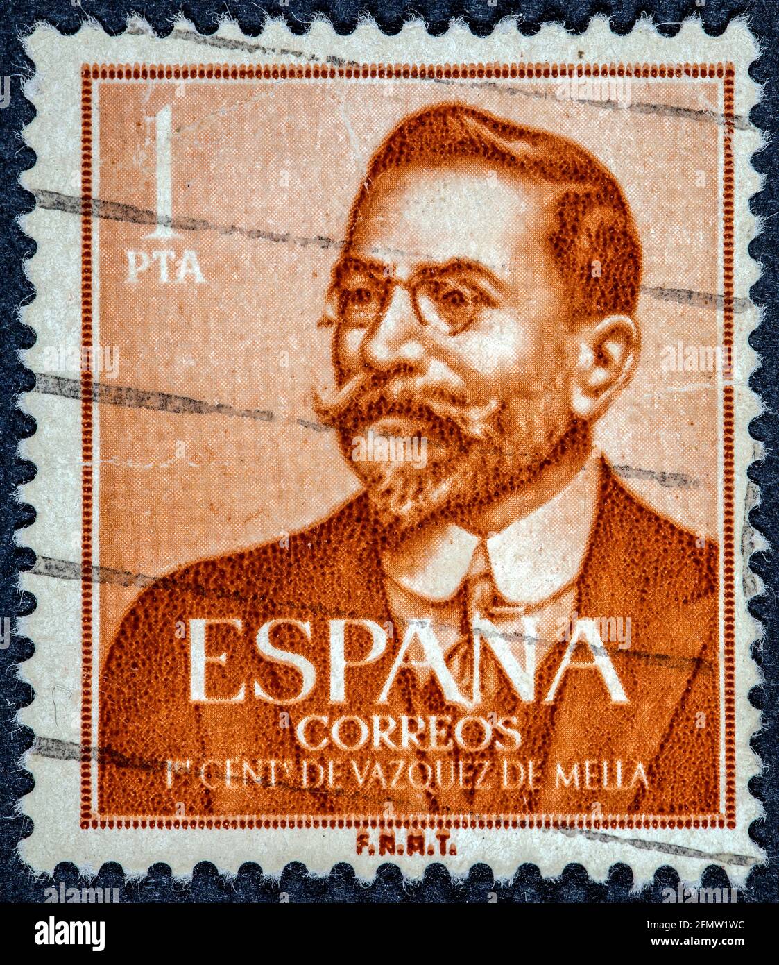 ESPAGNE - VERS 1961: Un timbre imprimé en Espagne montre Juan Vazquez de Mella Banque D'Images
