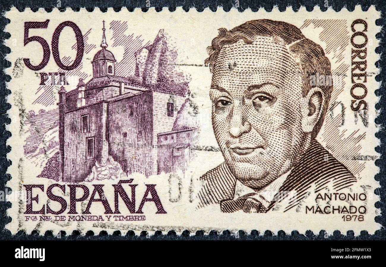 ESPAGNE - VERS 1978: Un timbre imprimé en Espagne montre Antonio Machado Banque D'Images