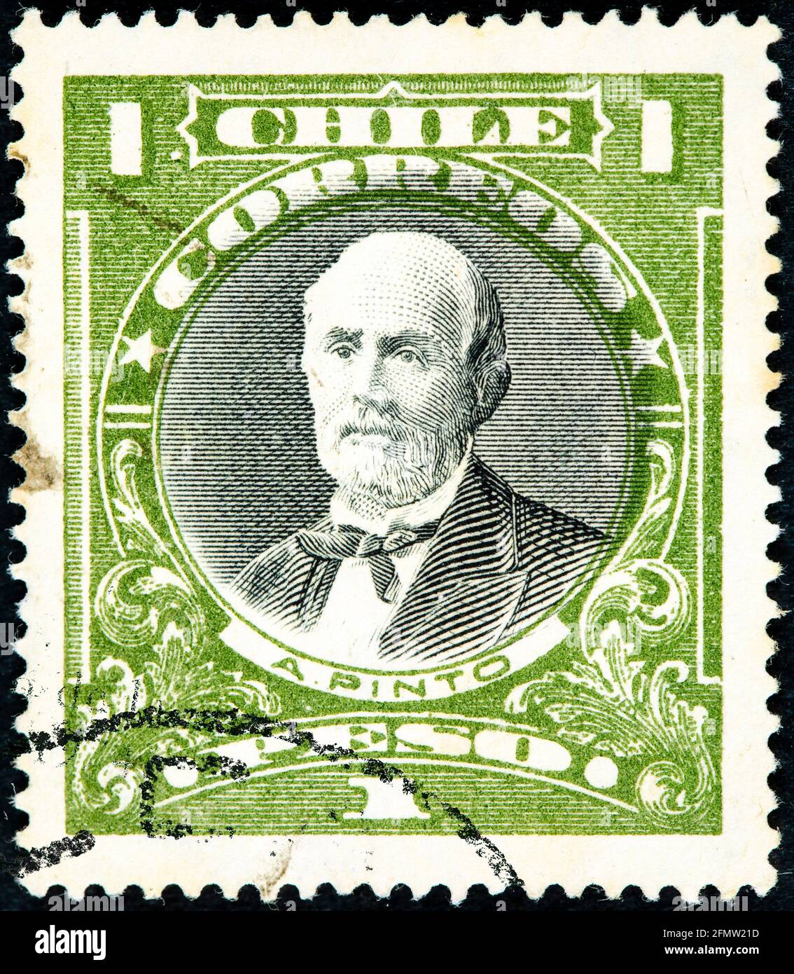 CHILI - VERS 1911 : un timbre imprimé au Chili montre Anibal Pinto, 9e président du Chili, 1876 - 1881, vers 1911 Banque D'Images
