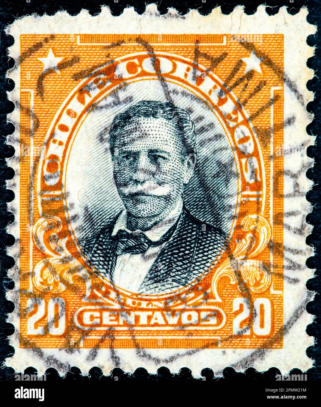 CHILI - VERS 1911 : un timbre imprimé au Chili montre Manuel Bulnes Prieto, 5e Président du Chili, 1841 - 1851, vers 1911 Banque D'Images