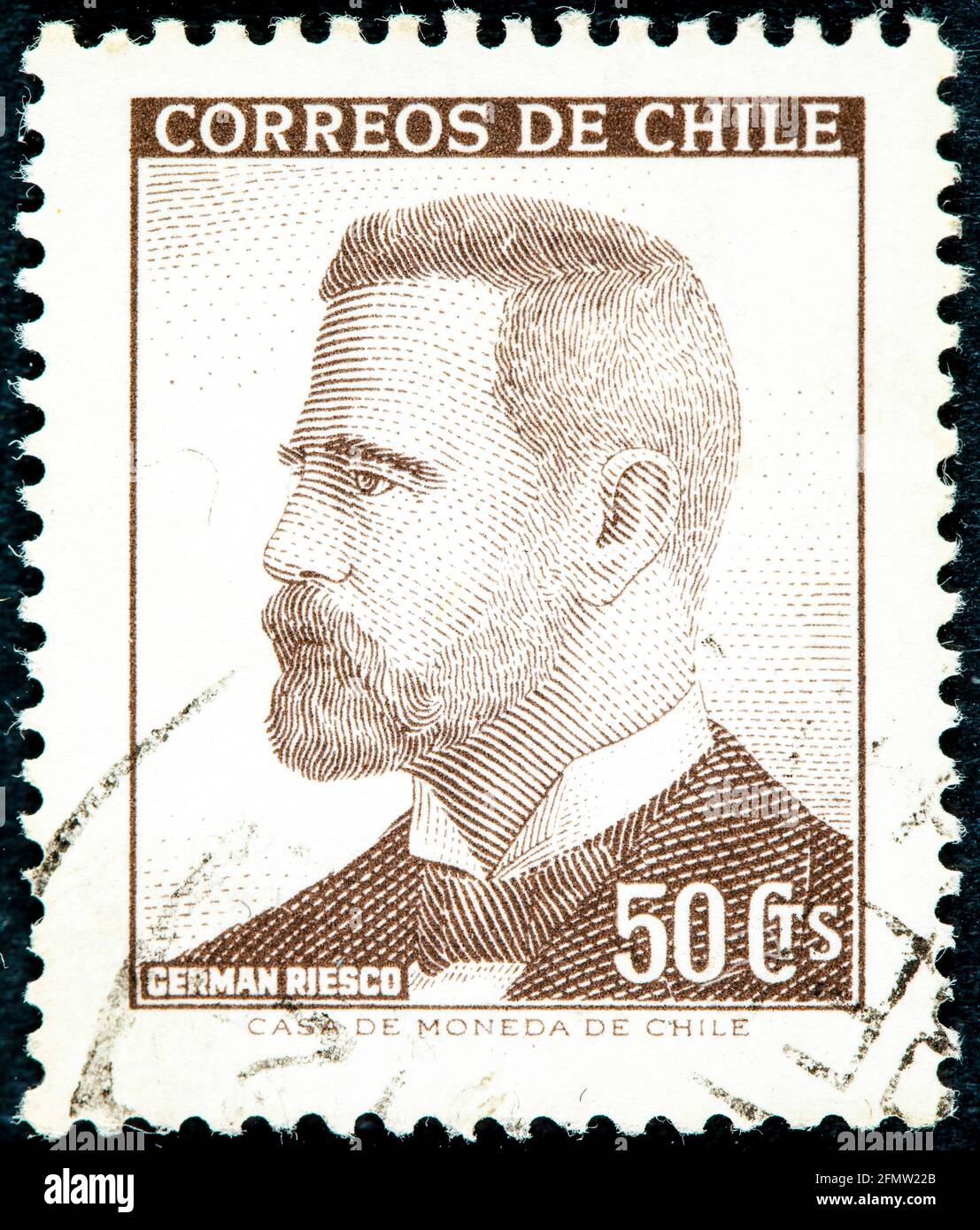 CHILI - VERS 1966: Un timbre imprimé au Chili montre Riesco allemand, 5e président du Chili, 1901 - 1906, vers 1966 Banque D'Images