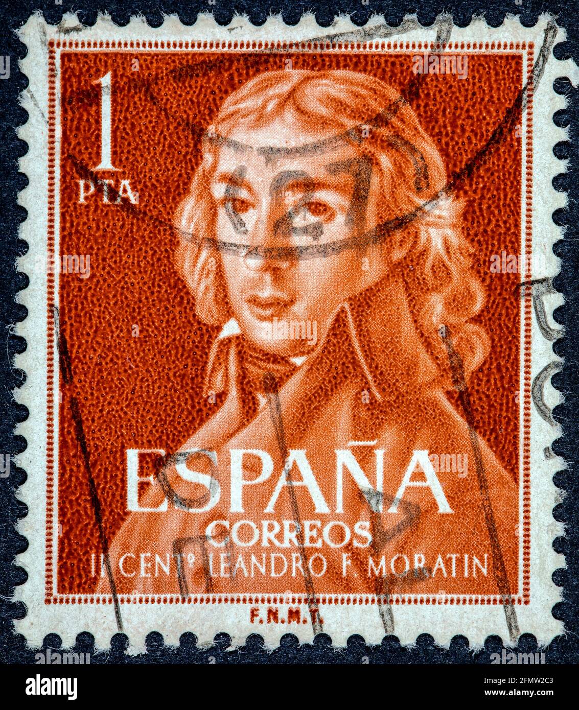 ESPAGNE - VERS 1961: Un timbre imprimé en Espagne montre Leandro Fernandez de Moratin Banque D'Images