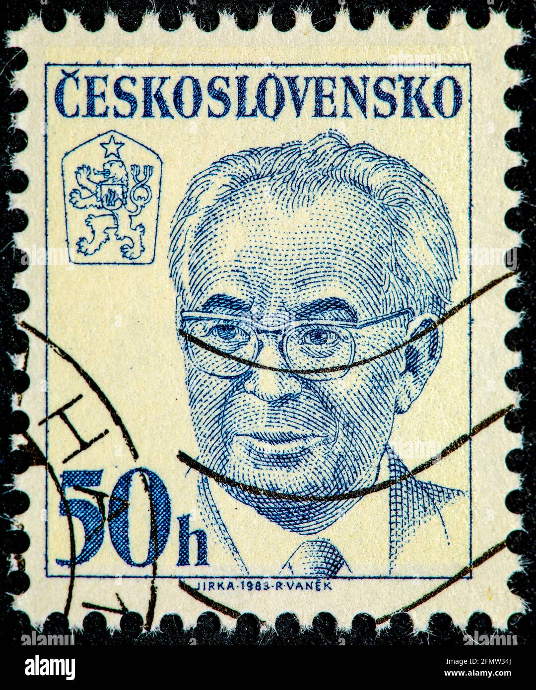 Tchécoslovaquie - Circa 1983: Un timbre imprimé en Tchécoslovaquie montre le président Gustav Husak politicien slovaque vers 1983 Banque D'Images