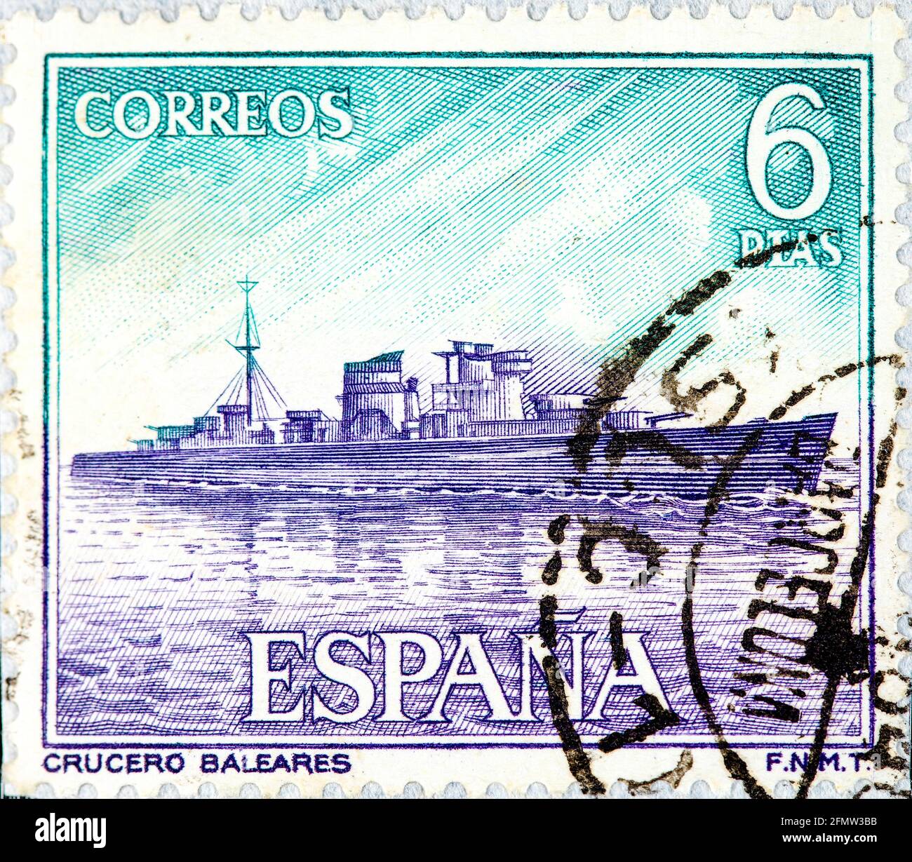 ESPAGNE - VERS 1964: Un timbre imprimé en Espagne montre la série consacrée en hommage à la marine espagnole - Crucero Baleares vers 1964 Banque D'Images