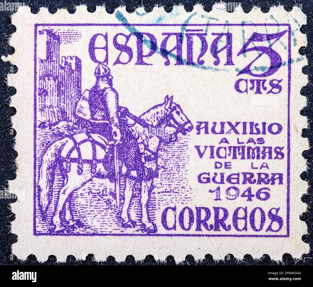 ESPAGNE - VERS 1949: Timbre imprimé par l'Espagne, montre le chevalier médiéval, vers 1949 Banque D'Images