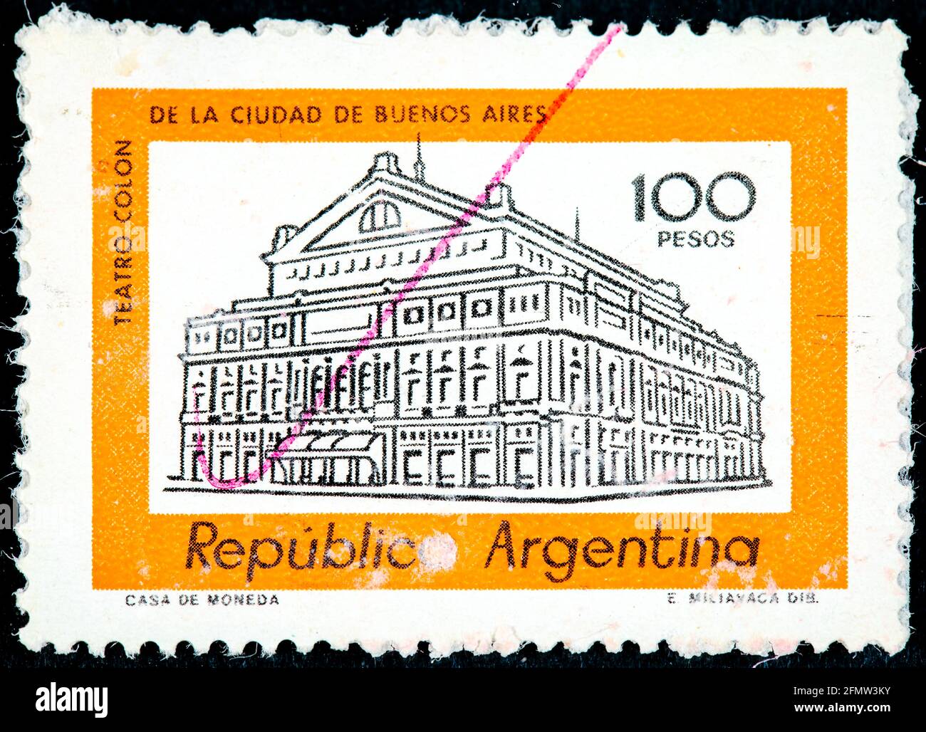 ARGENTINE - VERS 1978 : un timbre imprimé en Argentine montre Columbus Theatre, Buenos Aires, Argentine, vers 1978 Banque D'Images