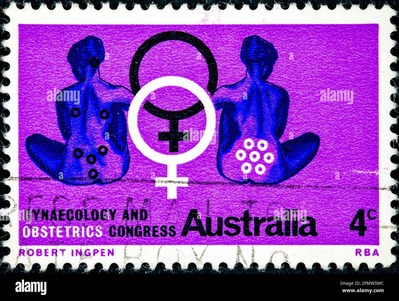 AUSTRALIE - VERS 1967: Un timbre imprimé en Australie montre les femmes assis symbolisant l'obstétrique et la gynécologie symbole féminin vers 1967 Banque D'Images