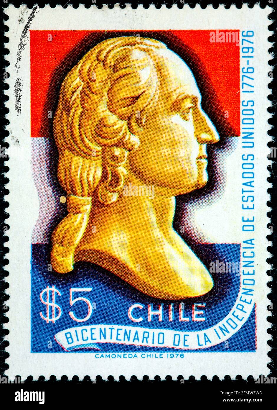 CHILI - VERS 1976: Un timbre imprimé au Chili montre George Washington buste bicentenaire américain vers 1976 Banque D'Images