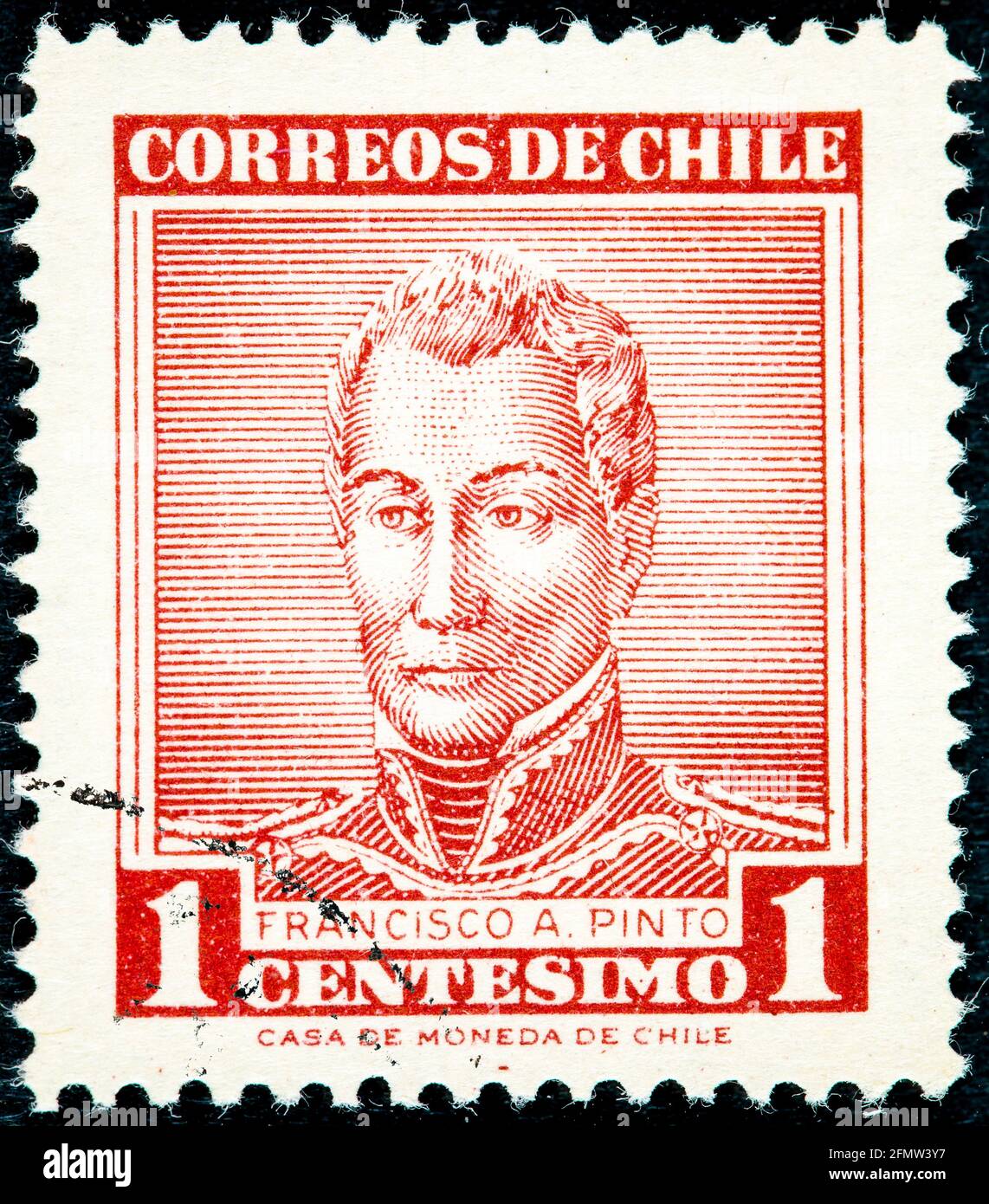 CHILI - VERS 1958 : timbre-poste annulé imprimé par le Chili, qui montre Francisco Pinto Banque D'Images