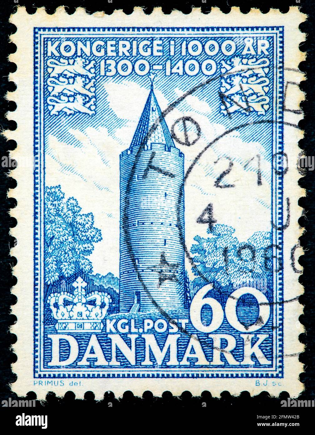 DANEMARK - VERS 1953: Timbre imprimé au Danemark montre Goose Tower, Vordingbord, série 1000 ans du Royaume danois, vers 1954 Banque D'Images
