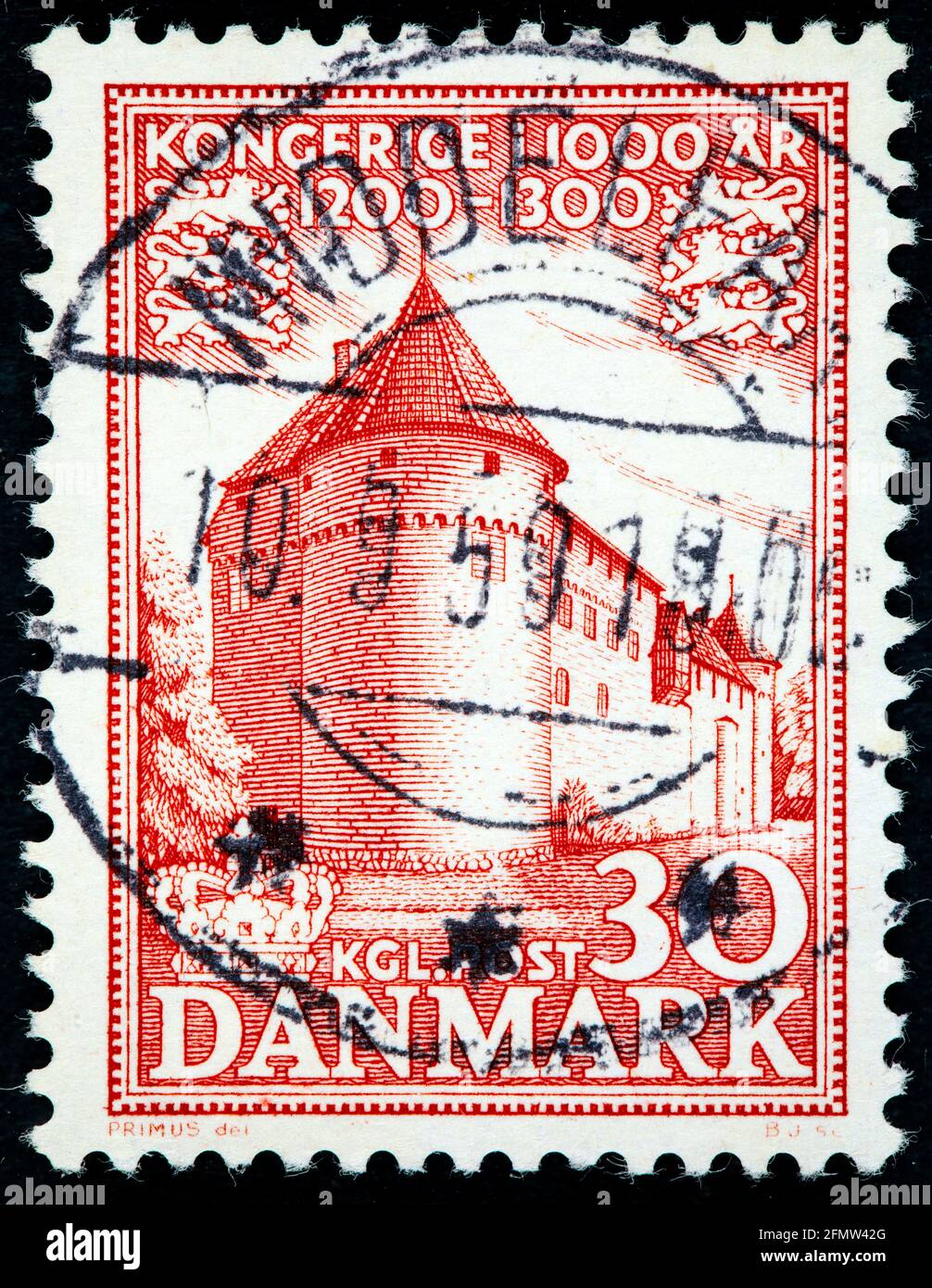 DANEMARK - VERS 1953 : un timbre imprimé au Danemark montre le château de Nyborg, datant du 12 siècle, vers 1953 Banque D'Images