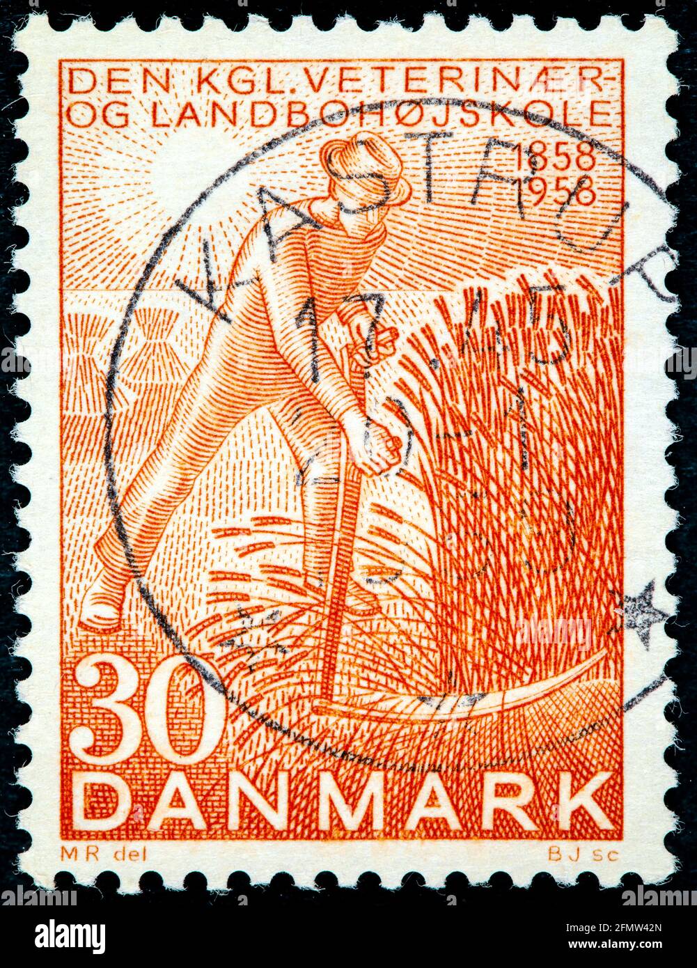 Danemark - Circa 1958: Timbre-poste imprimé au Danemark montre Harvester, vers 1958 Banque D'Images