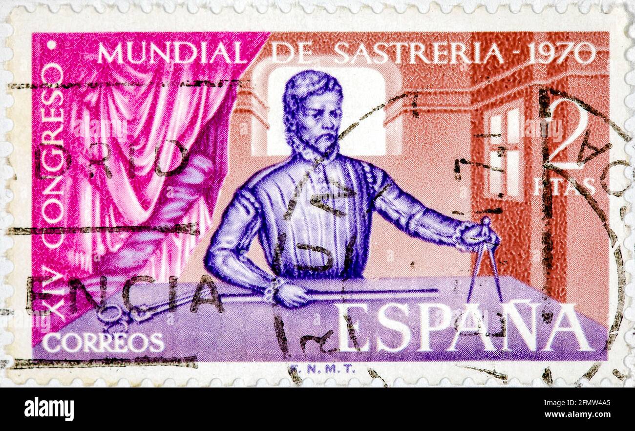 ESPAGNE, VERS 1970: Un timbre imprimé en Espagne montre le XIV World Stailleur Congress, vers 1970 Banque D'Images