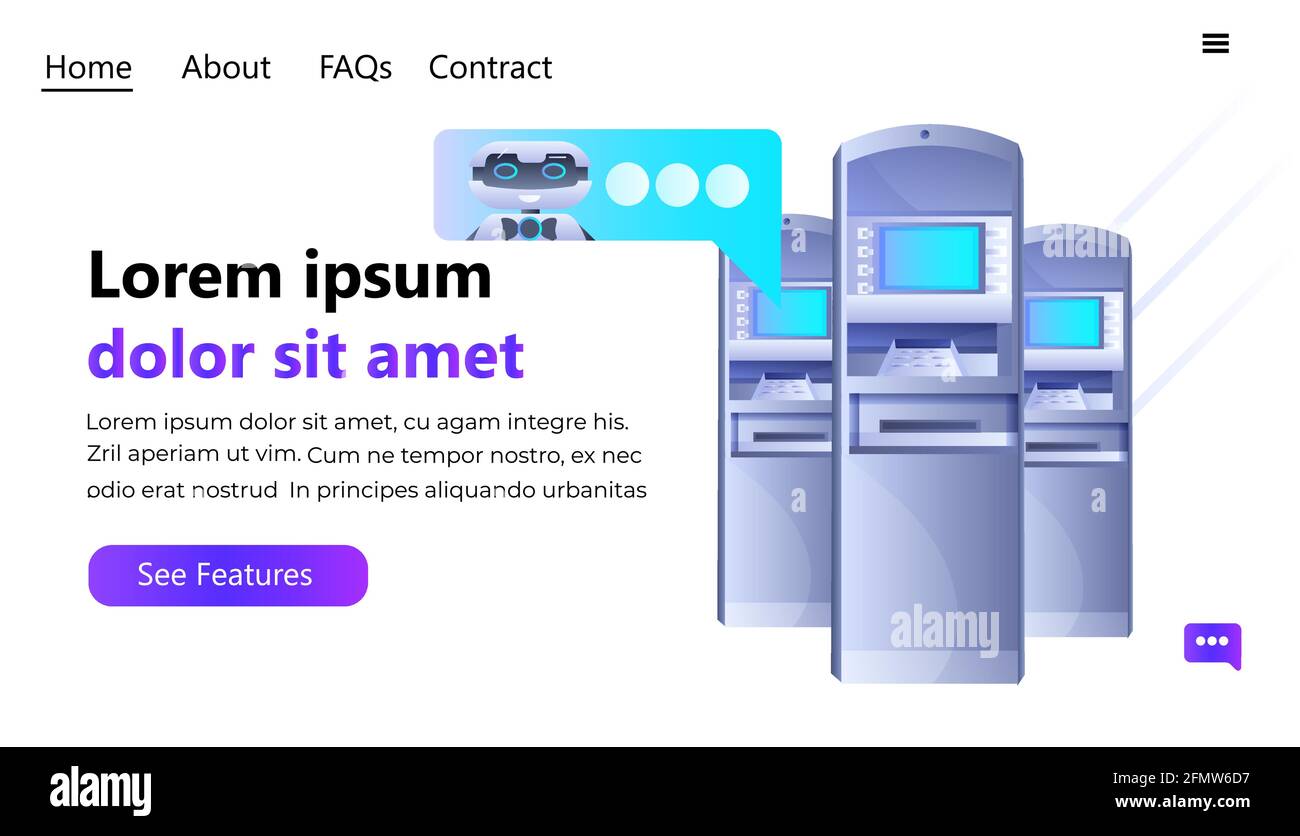 ATM argent guichet automatique terminaux de paiement avec robot chatbot concept de technologie de l'intelligence artificielle Illustration de Vecteur