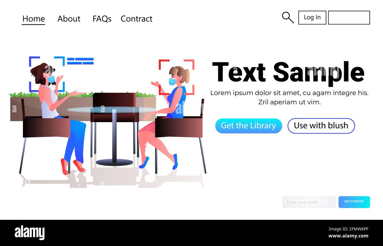 détection et identification des personnes dans le système de reconnaissance faciale de café Ai analyse le concept Big Data Illustration de Vecteur