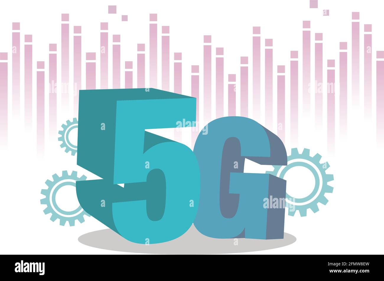 Lettrage 5G en 3D avec arrière-plan numérique. Concept de réseau 5G, Internet mobile haut débit, réseaux de nouvelle génération. Illustration vectorielle plate. Illustration de Vecteur