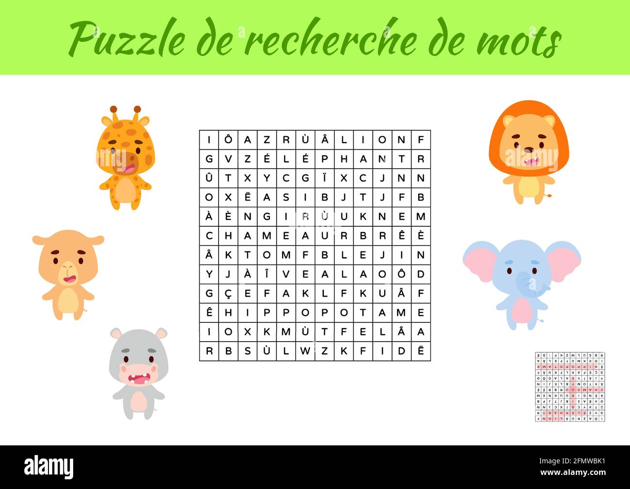 Puzzle De Recherche De Mots Puzzle De Recherche De Mots Avec Des Images Jeu Educatif Pour Etudier Les Mots Francais Feuille D Activites Pour Enfants Imprimable En Couleur Image Vectorielle Stock