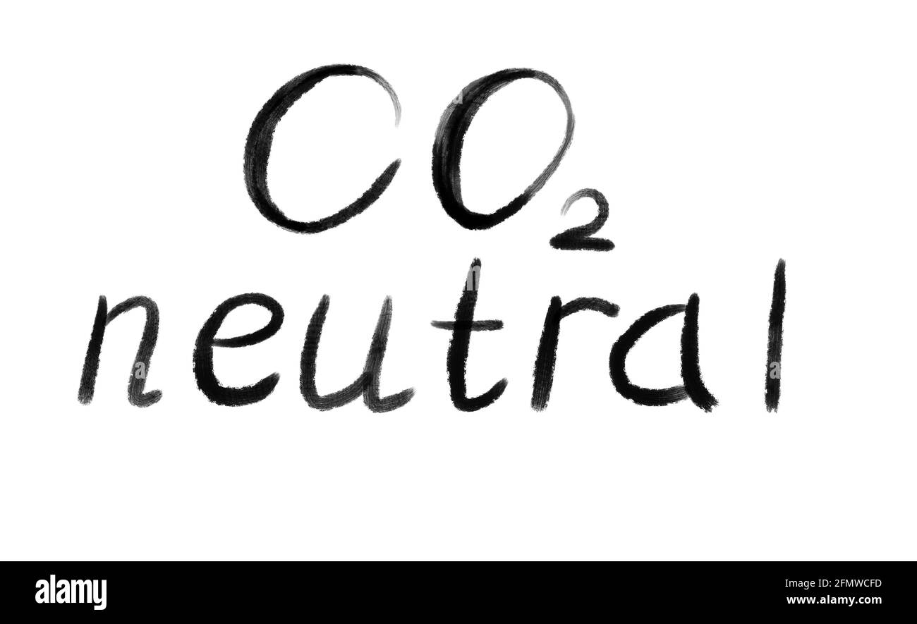 Texte lettrage CO2 neutre isolé sur blanc Banque D'Images