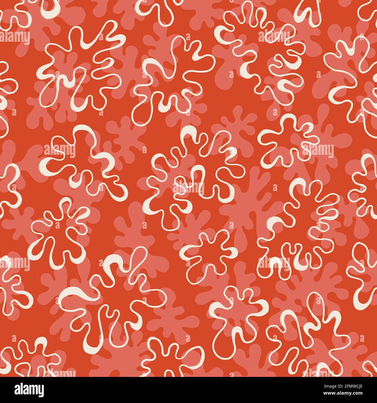 Contour de mer dessiné à la main, motif vectoriel d'algues rouges et crème sans couture Illustration de Vecteur
