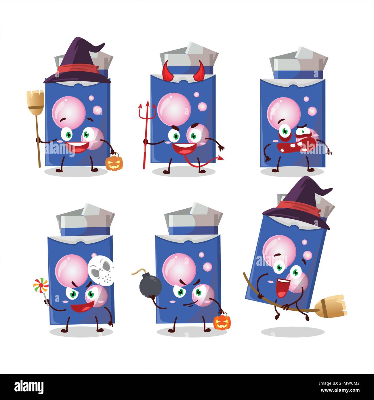 Émoticônes d'expression d'Halloween avec personnage de dessin animé de la gomme à bulles bleue. Illustration vectorielle Illustration de Vecteur