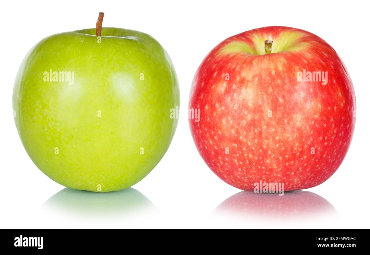 Pommes fruits rouge vert pomme fruit isolé sur un blanc nourriture de fond Banque D'Images