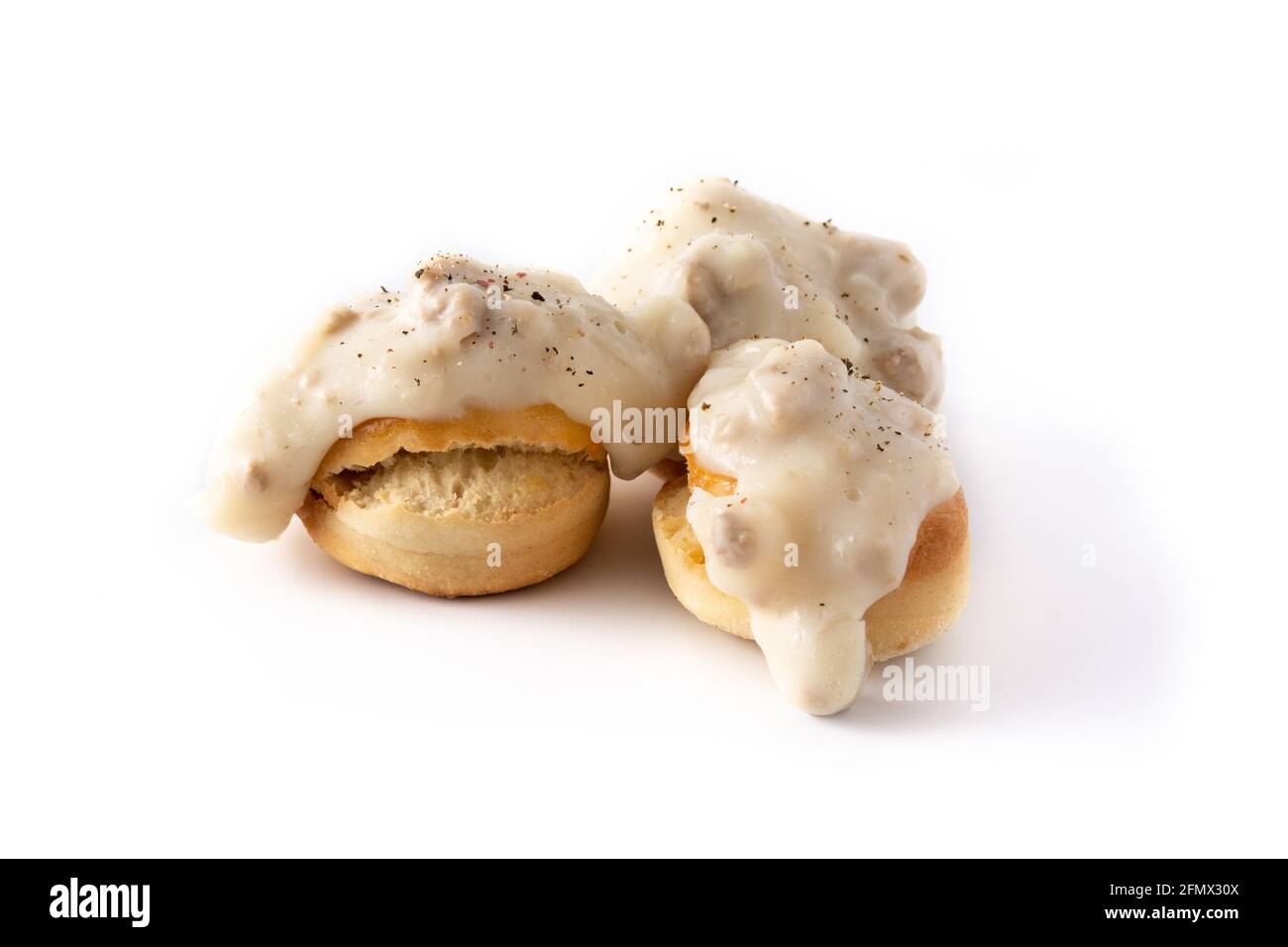 Petits Gateaux Americains Traditionnels Et Sauce Pour Le Petit Dejeuner Isole Sur Blanc Arriere Plan Photo Stock Alamy