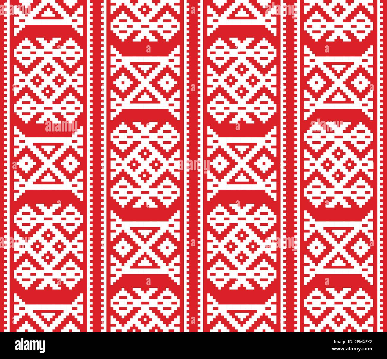 Noël, motif vectoriel d'hiver sans couture, design folklorique scandinave rouge et blanc, arrière-plan traditionnel en croix inspiré du peuple sami, L Illustration de Vecteur