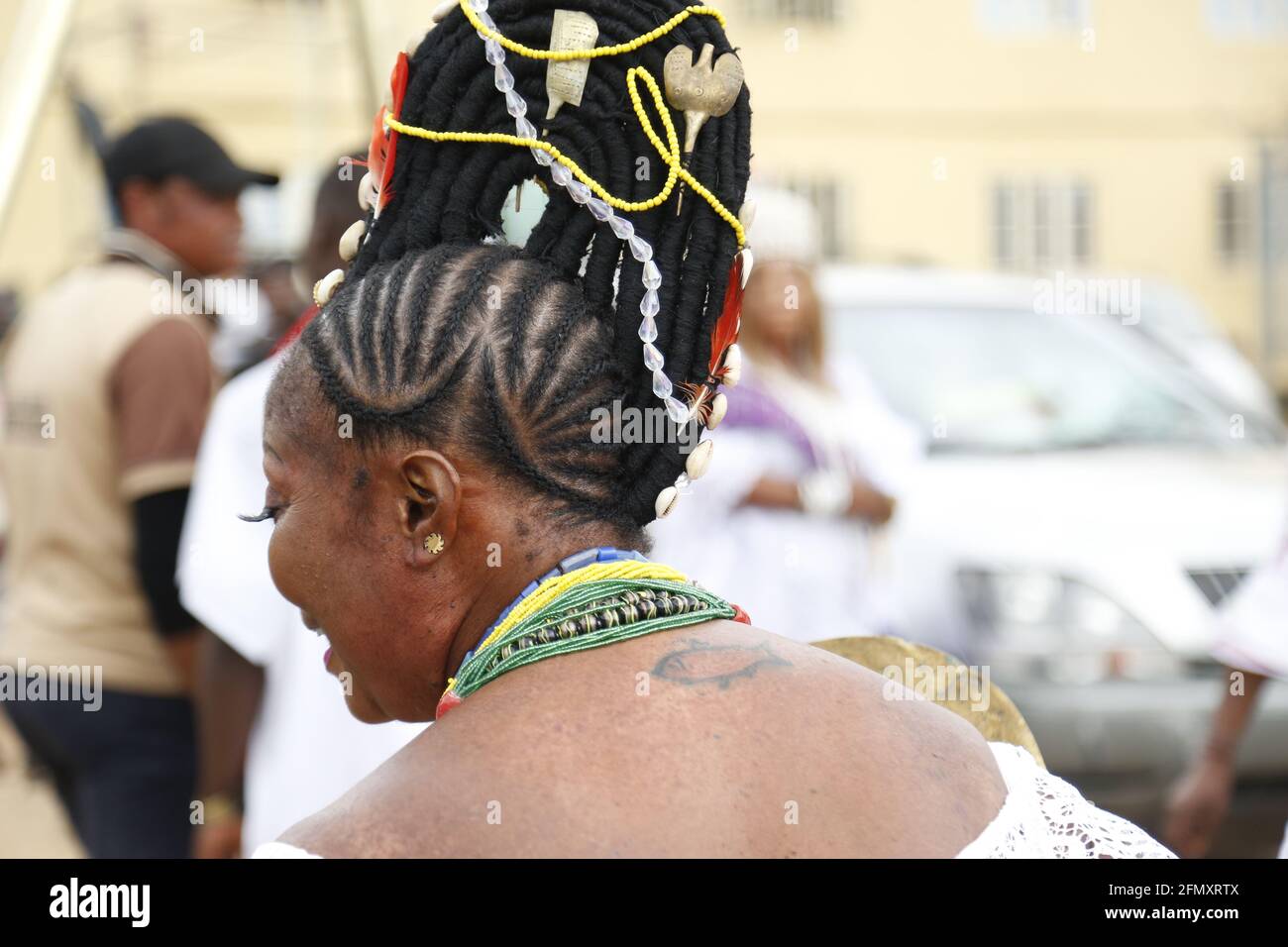 Osogbo ornamentation: Un cheveu pour la déesse, État d'Osun, Nigeria. Banque D'Images