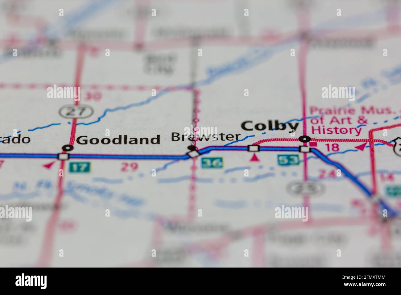 Brewster Kansas USA montré sur une carte de la géographie ou sur la route Carte Banque D'Images Brewster Kansas USA montré sur une carte de la géographie ou sur la route Carte Banque D'Images