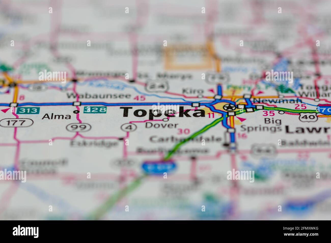 Topeka Kansas USA montré sur une carte de géographie ou route Carte Banque D'Images