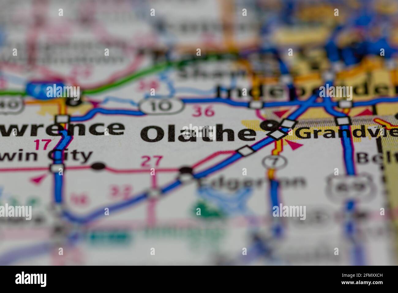 Olathe Kansas USA illustré sur une carte de géographie ou sur la route Carte Banque D'Images